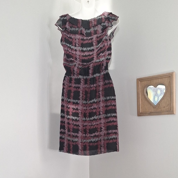 Banana Republic Black and Mauve Patterned Ruffle Dress - Picture 7 of 10